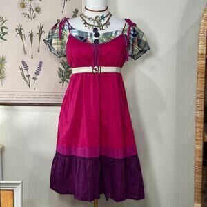 Y2k Pink Purple Tiered Tie Strap Babydoll Dress Whimsy Twee Preppy Hippie Boho 8